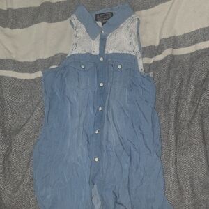 Shyanne Blue Sleeveless Button-Up Top